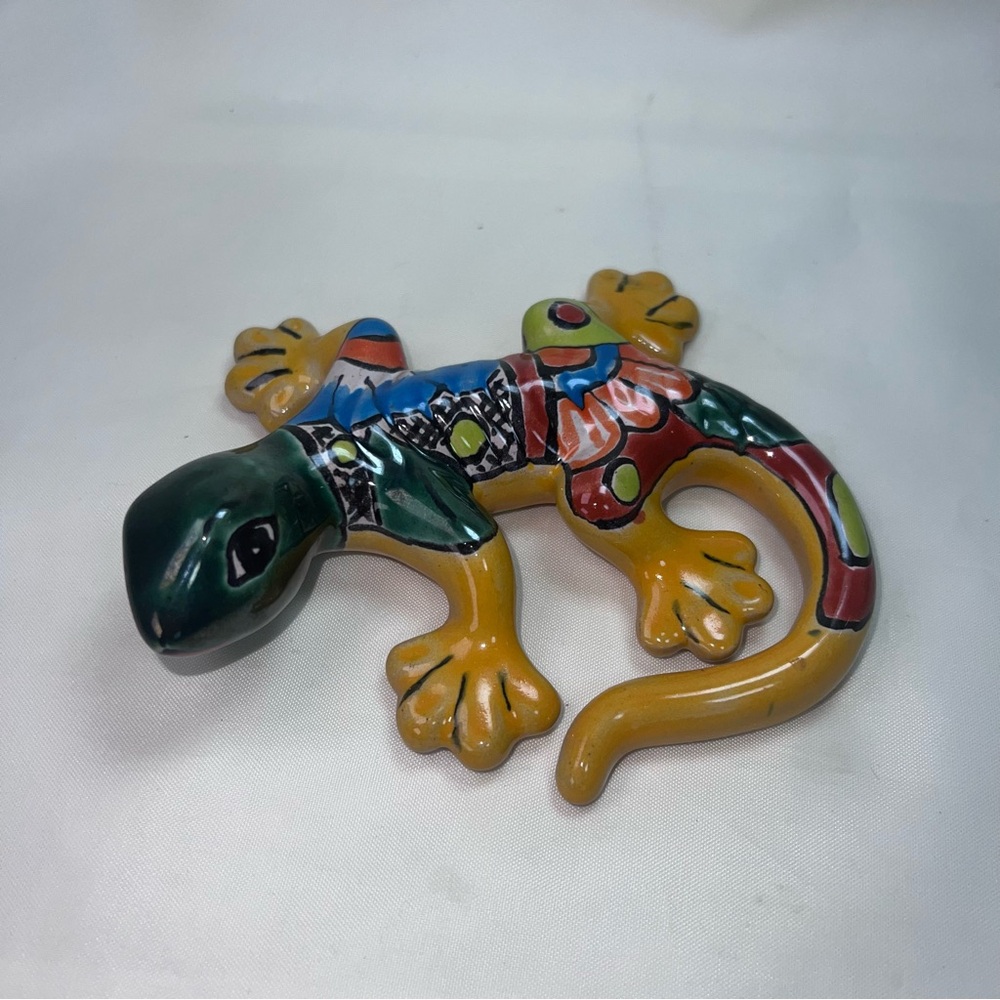 Mexican Folk Art Talavera Pottery Hand Painted Iguana Lizard Bearded Dragon 5” - Picture 3 of 12